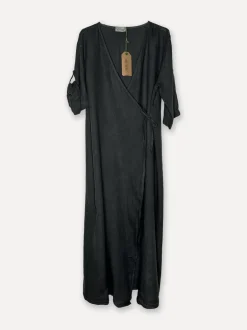 Linen wrap attitude dress, Dark Grey