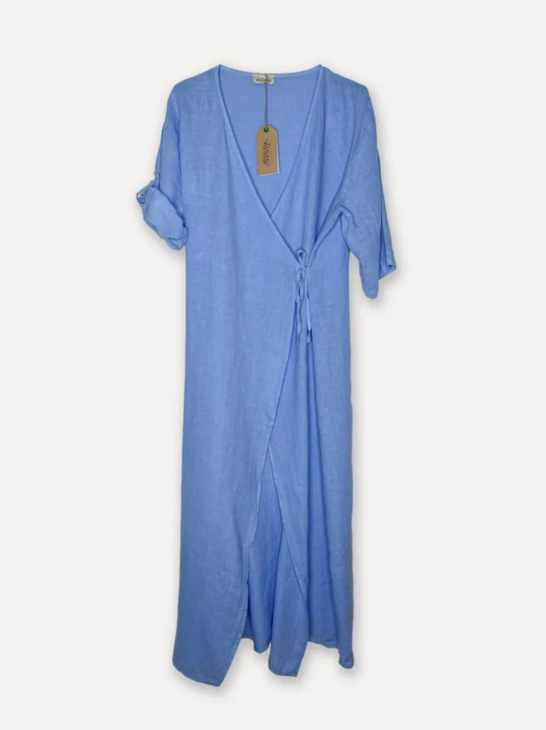 Linen wrap attitude dress, Sea Blue