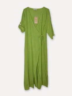 Linen wrap attitude dress, Olive Green