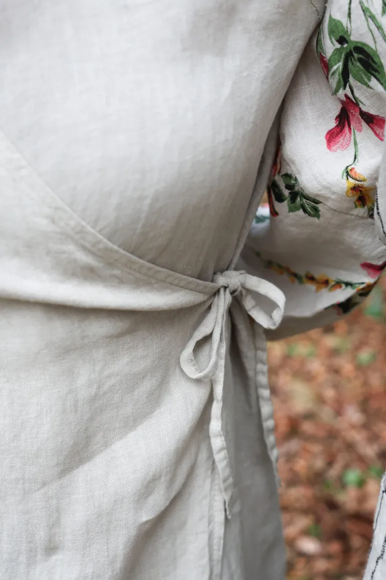 Linen wrap attitude dress, Beige