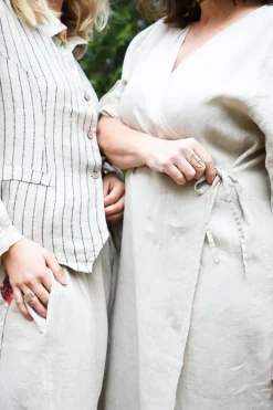 Linen wrap attitude dress, Beige