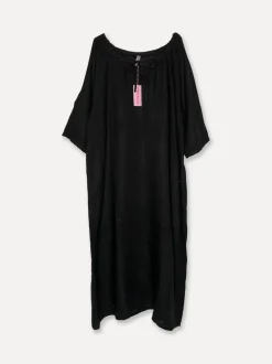 5704 Long Linen Dress, Black