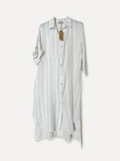 Lungo Attitude Striped Linen Dress, Beige