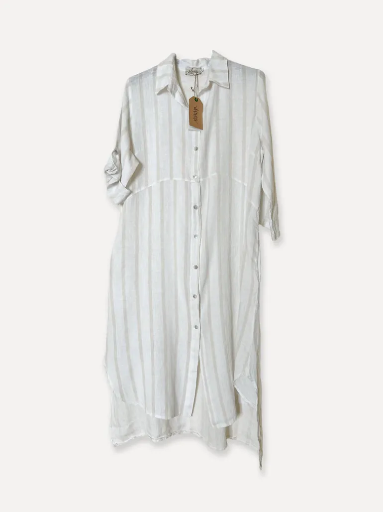 Lungo Attitude Striped Linen Dress, Beige