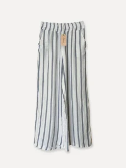 Lungo Attitude Striped Linen Pants, Navy