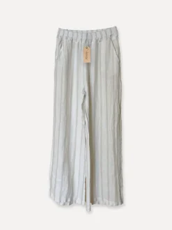 Lungo Attitude Striped Linen Pants, Beige