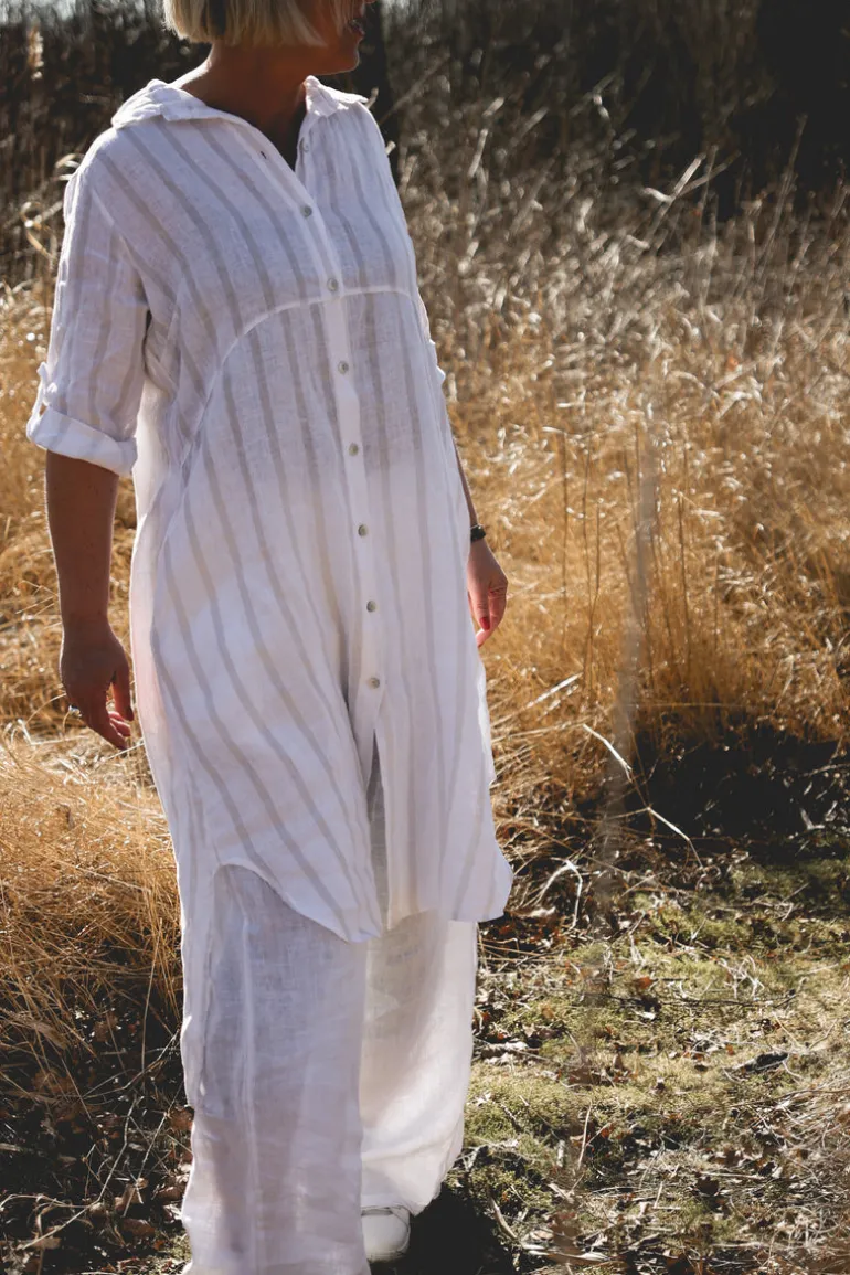 Lungo Attitude Striped Linen Dress, Beige