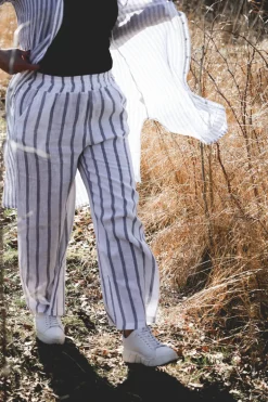 Lungo Attitude Striped Linen Pants, Navy