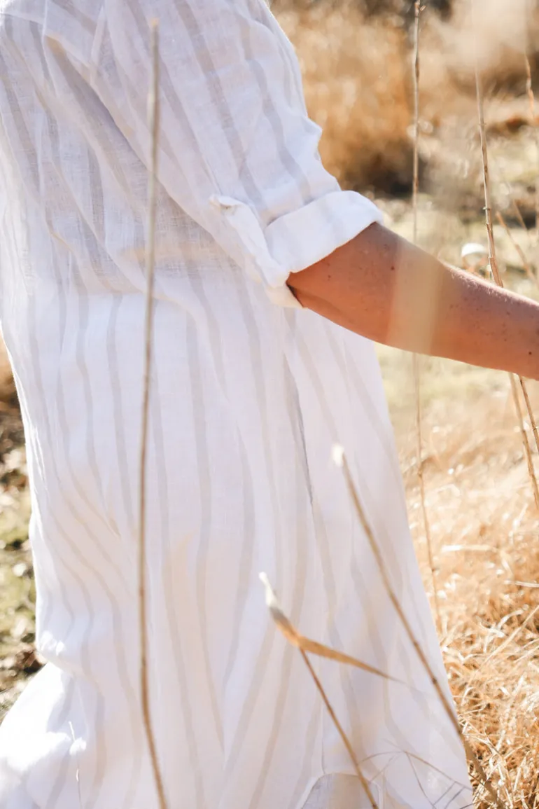 Lungo Attitude Striped Linen Dress, Beige