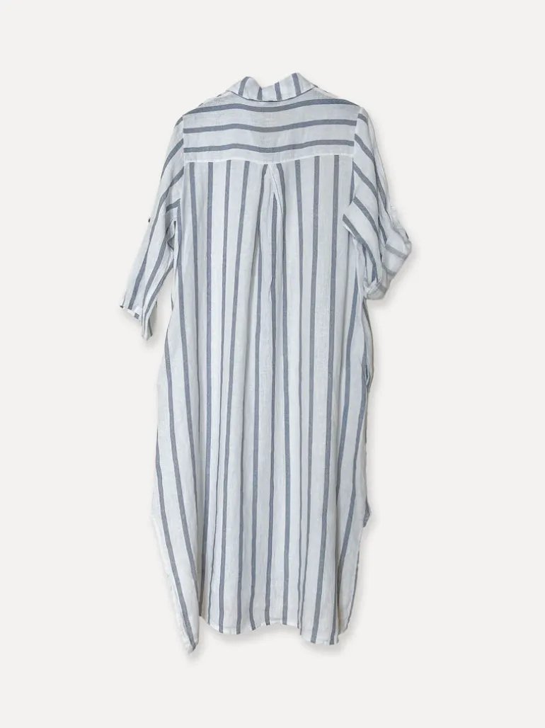 Lungo Attitude Striped Linen Dress, Navy