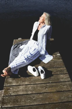 Lungo Attitude Striped Linen Pants, Navy