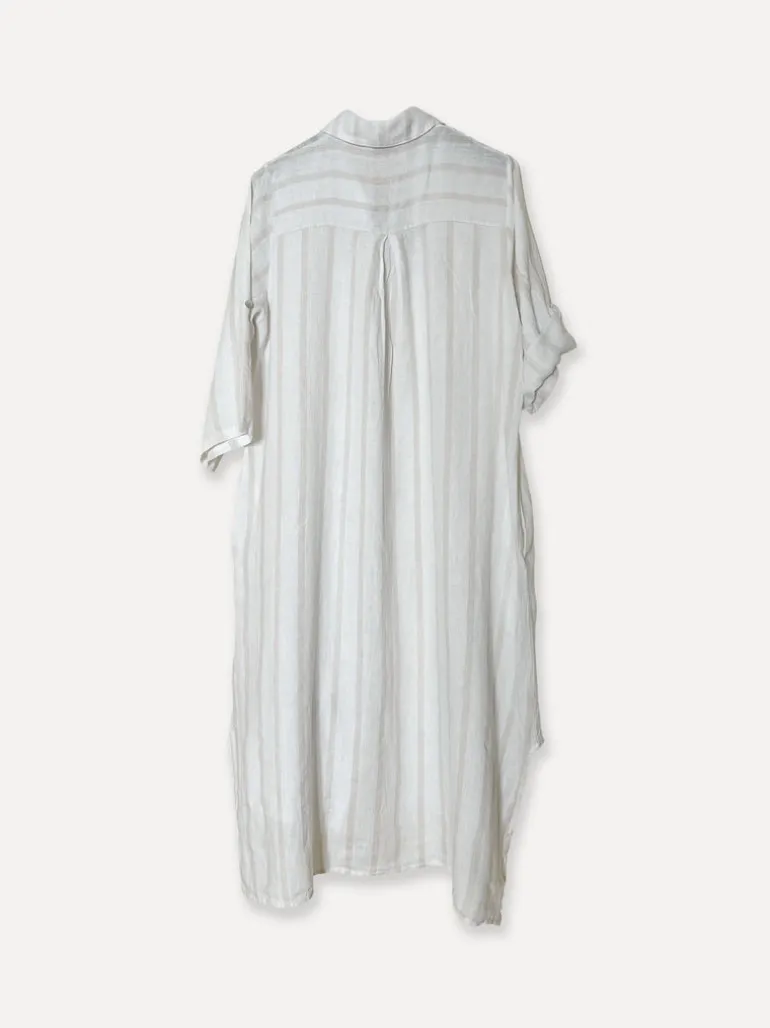 Lungo Attitude Striped Linen Dress, Beige