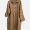 Maria Linen Shirt-Dress, Dark Taupe
