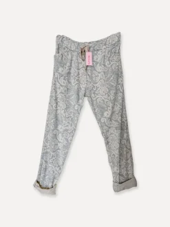 Paisley Box Pants, Denim/Beige