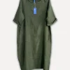 Perla Winter Linen Dress, Dark Green