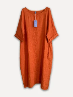 Perla Winter Linen Dress, Burnt Orange