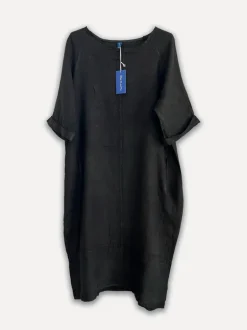 Perla Winter Linen Dress, Black