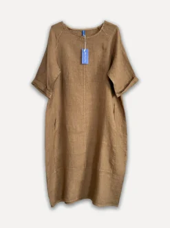 Perla Winter Linen Dress, Dark Taupe
