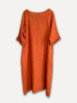 Perla Winter Linen Dress, Burnt Orange