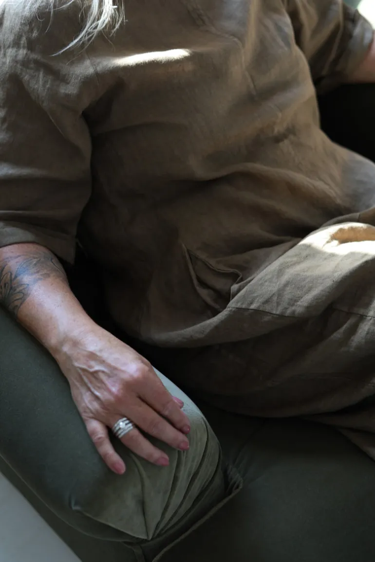 Perla Winter Linen Dress, Dark Taupe