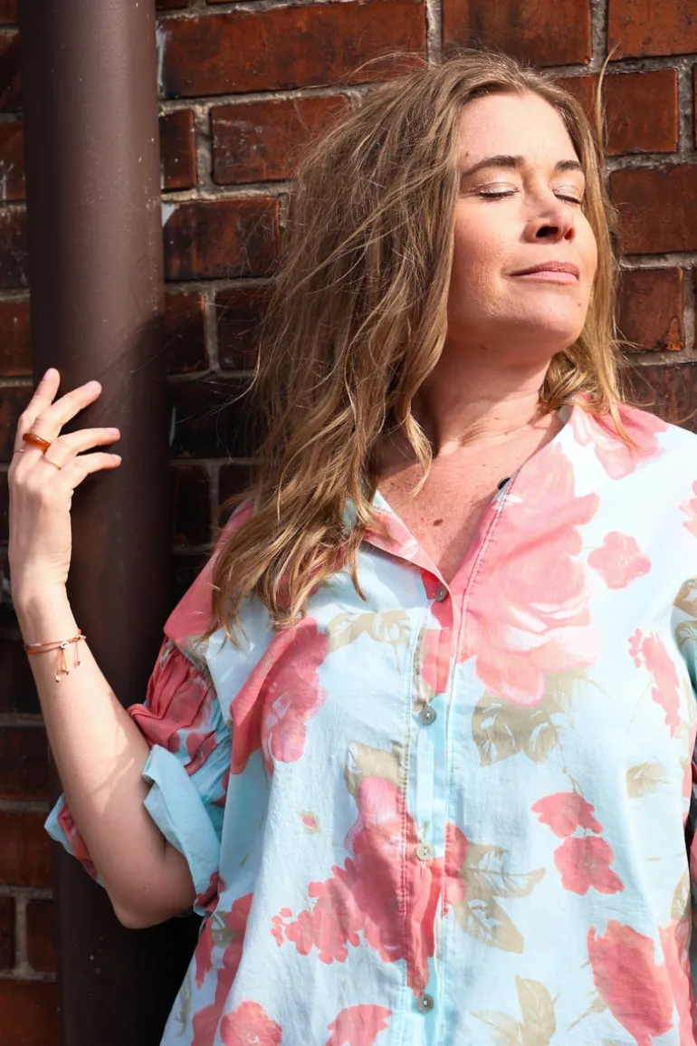 Rosy Balloon Shirt, Sky Blue/Coral