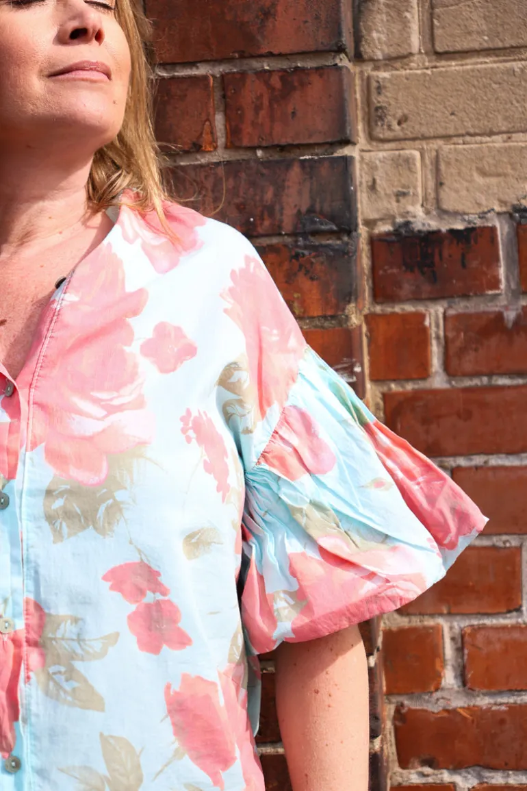 Rosy Balloon Shirt, Sky Blue/Coral