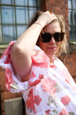 Rosy Balloon Shirt, White/Coral