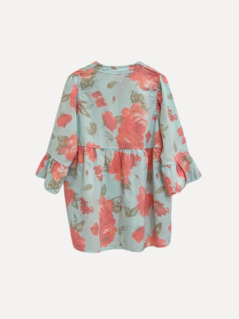 Rosyposy Love Blouse, Sky Blue/Coral
