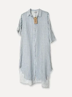 Savona Striped Attitude Linen Dress, Navy