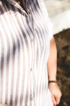 Savona Striped Attitude Linen Dress, Coffee