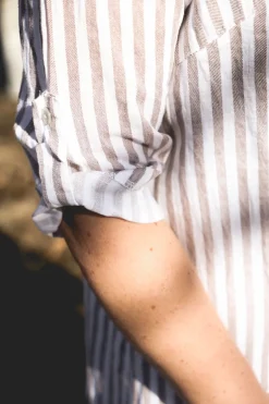 Savona Striped Attitude Linen Dress, Coffee