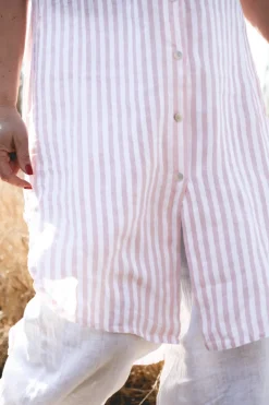 Savona Striped Attitude Linen Dress, Pink