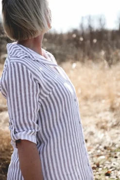 Savona Striped Attitude Linen Dress, Coffee