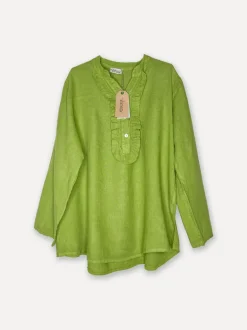 Smock Attitude Linen Blouse, Olive Green