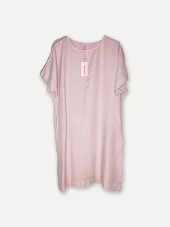 Striped Shoulder Linen Dress, Dusty Pink