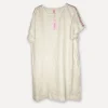 Striped Shoulder Linen Dress, Beige