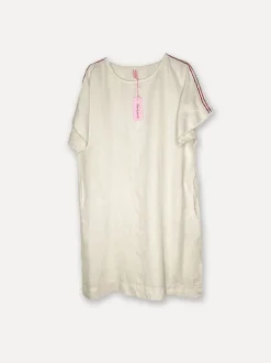 Striped Shoulder Linen Dress, Beige