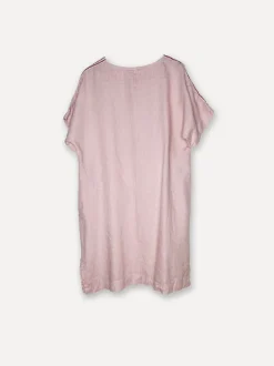 Striped Shoulder Linen Dress, Dusty Pink