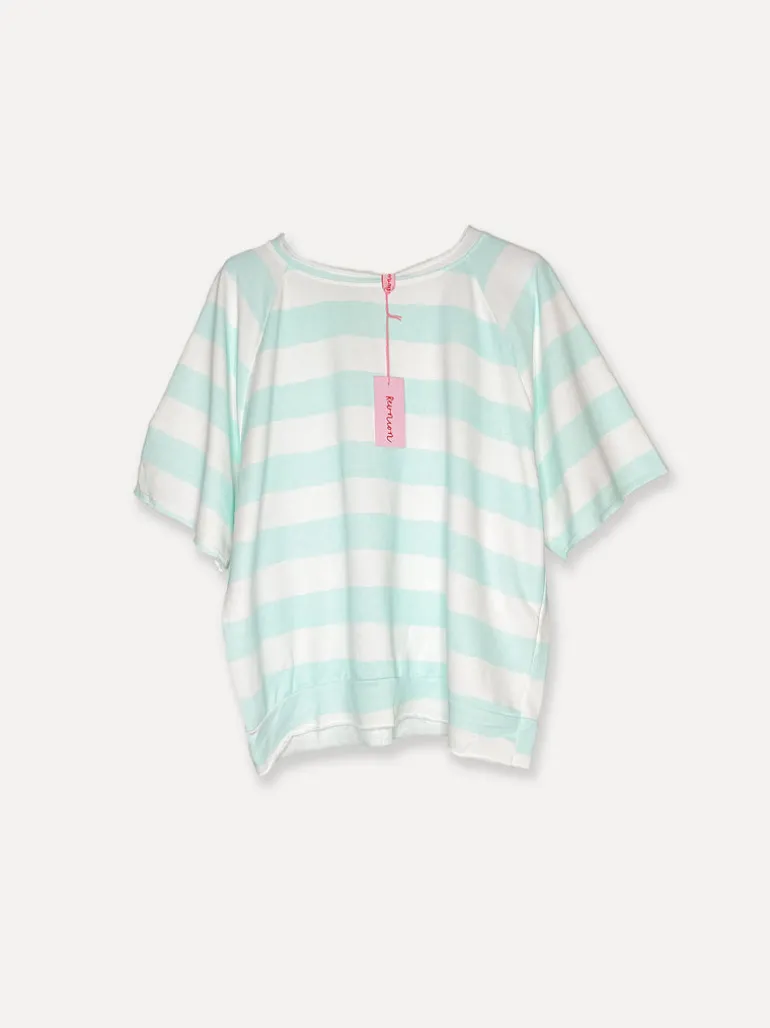 Stripey College T, White/Aqua