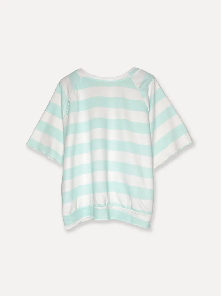 Stripey College T, White/Aqua