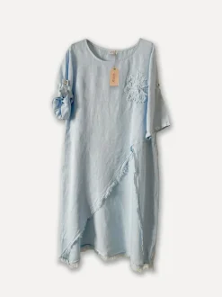 Summer Flip Attitude Linen Dress, Sky Blue